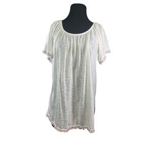 Time and Tru Size Large Womens White Slub Knit Top with Boho Trim on Sleeves Hem